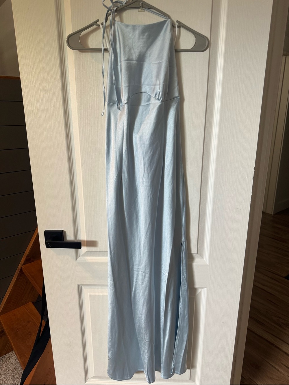 Petal & Pup Pale Blue Satin Midi Halter Dress
